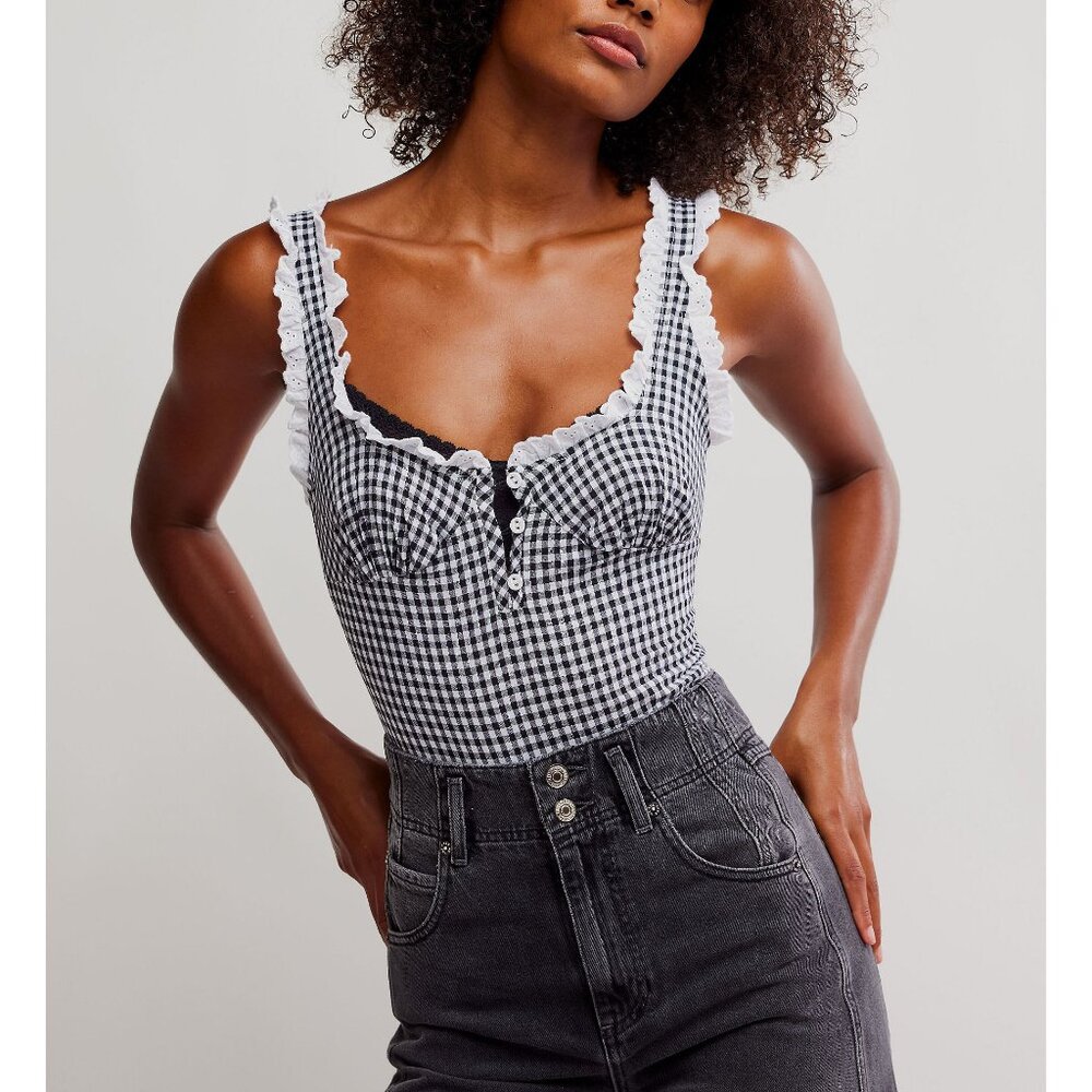 🎉LAST CHANCE🎉 FREE PEOPLE Cassie Bodysuit / Black & White Combo - Picture 2 of 9